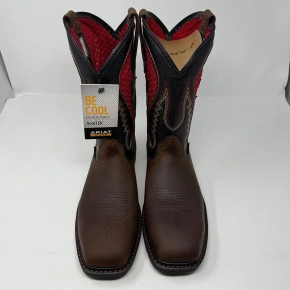 Ariat Groundbreaker VentTEK Steel Toe Mens Brown Red Wide Square Boots 11.5 EE